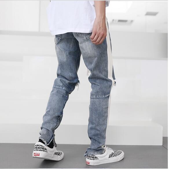 Retro old washed knee hole youth fashion Slim foreign trade original single men’s jeans trousers