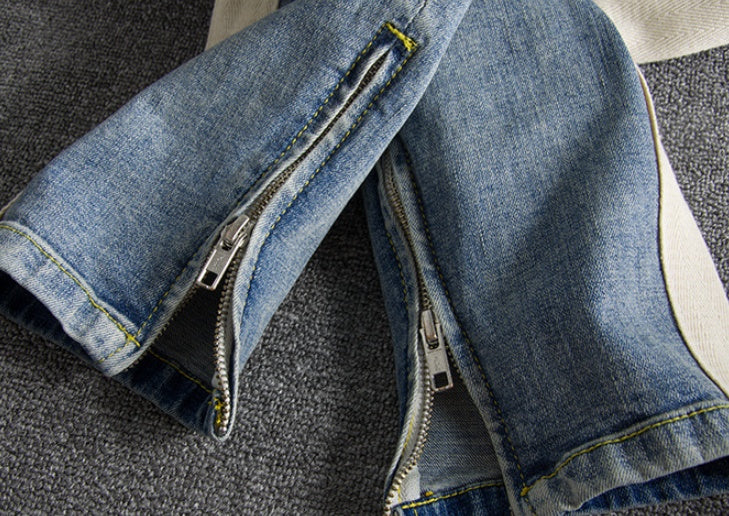 Retro old washed knee hole youth fashion Slim foreign trade original single men’s jeans trousers