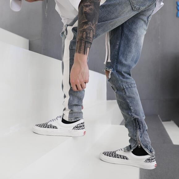 Retro old washed knee hole youth fashion Slim foreign trade original single men’s jeans trousers