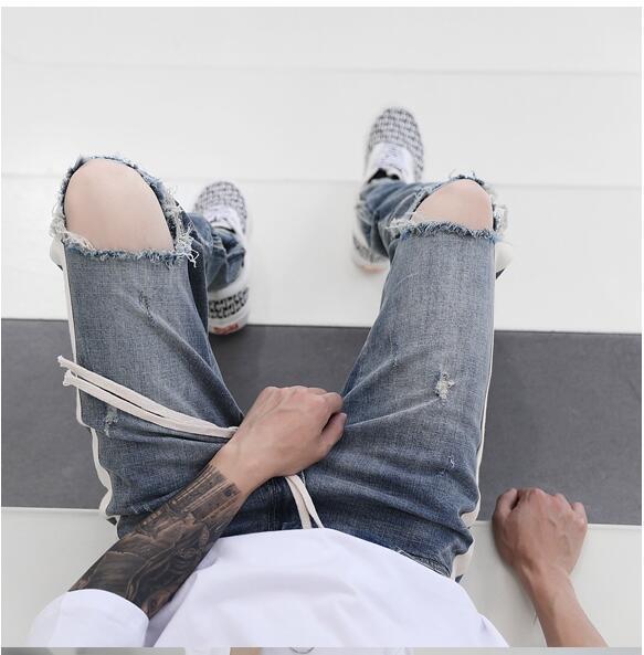 Retro old washed knee hole youth fashion Slim foreign trade original single men’s jeans trousers