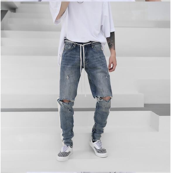 Retro old washed knee hole youth fashion Slim foreign trade original single men’s jeans trousers