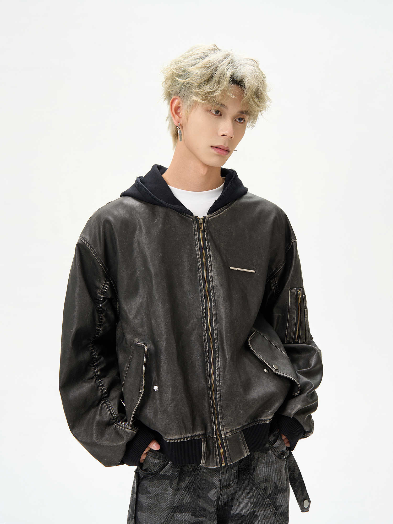 Distressed Hooded Flight Jacket Men’s And Women’s Heavy Coat