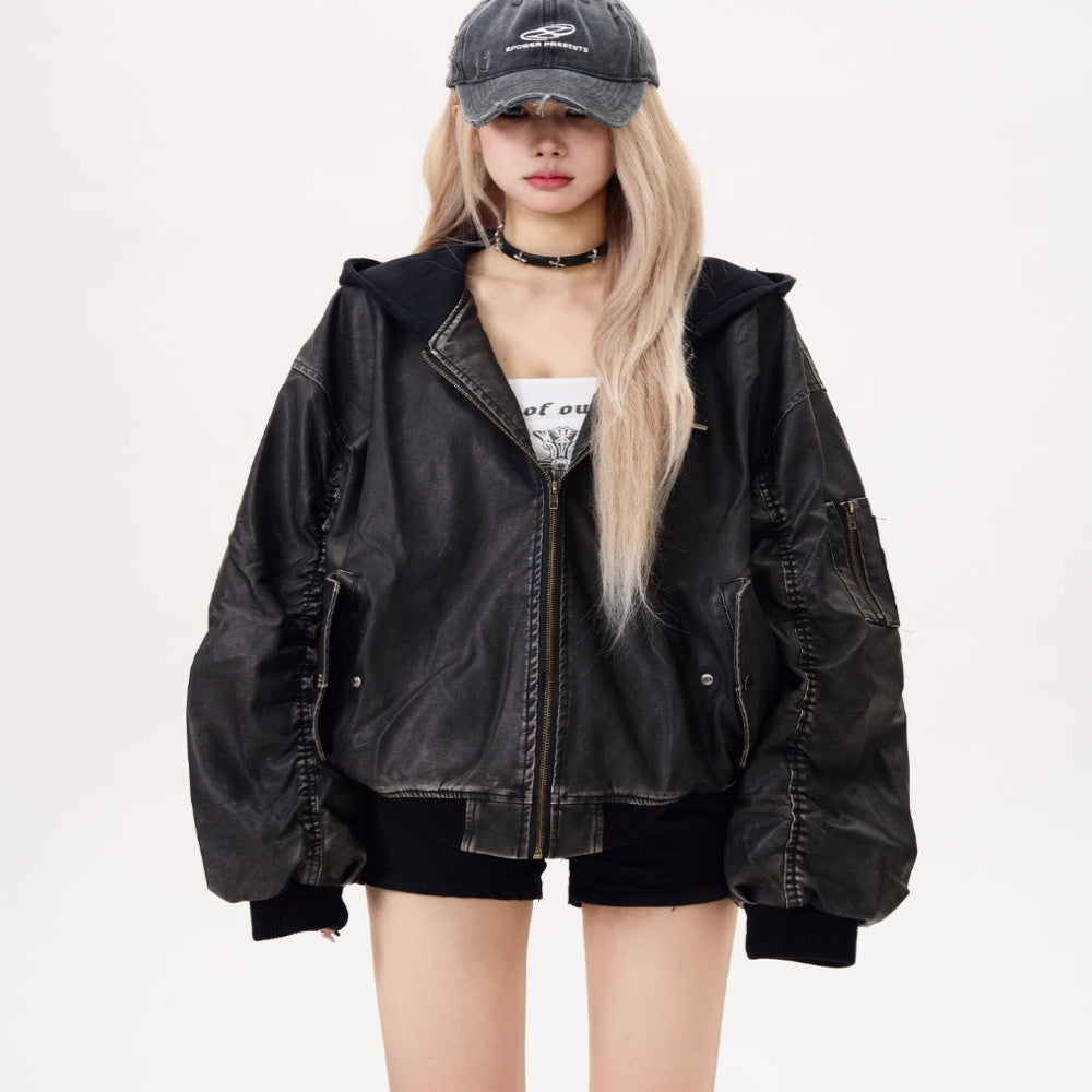 Distressed Hooded Flight Jacket Men’s And Women’s Heavy Coat