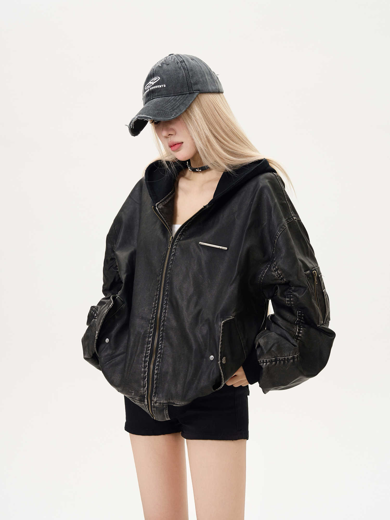 Distressed Hooded Flight Jacket Men’s And Women’s Heavy Coat