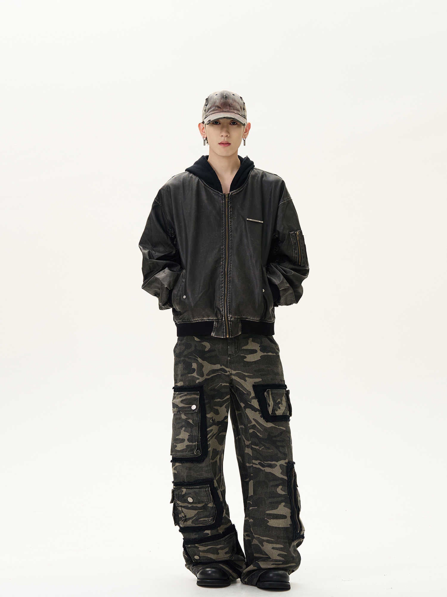 Distressed Hooded Flight Jacket Men’s And Women’s Heavy Coat