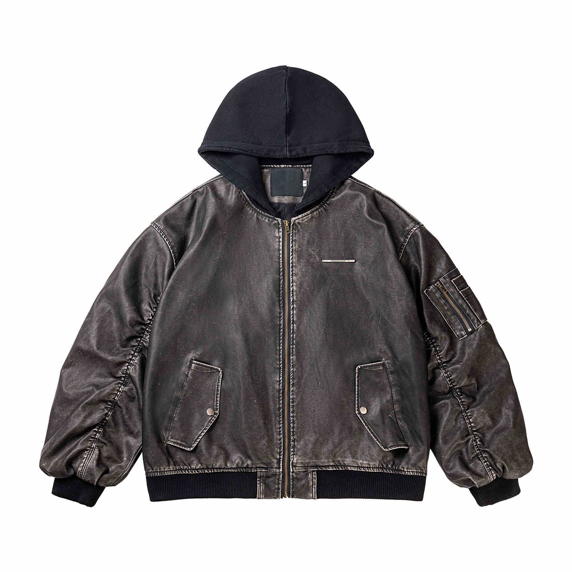 Distressed Hooded Flight Jacket Men’s And Women’s Heavy Coat - Black / M