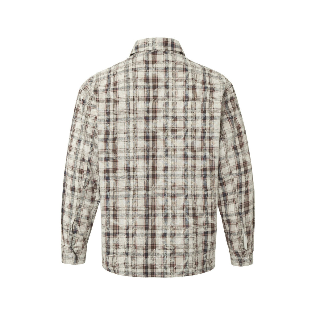 Retro Tie-dyed Distressed Plaid Long-sleeved Shirt Loose