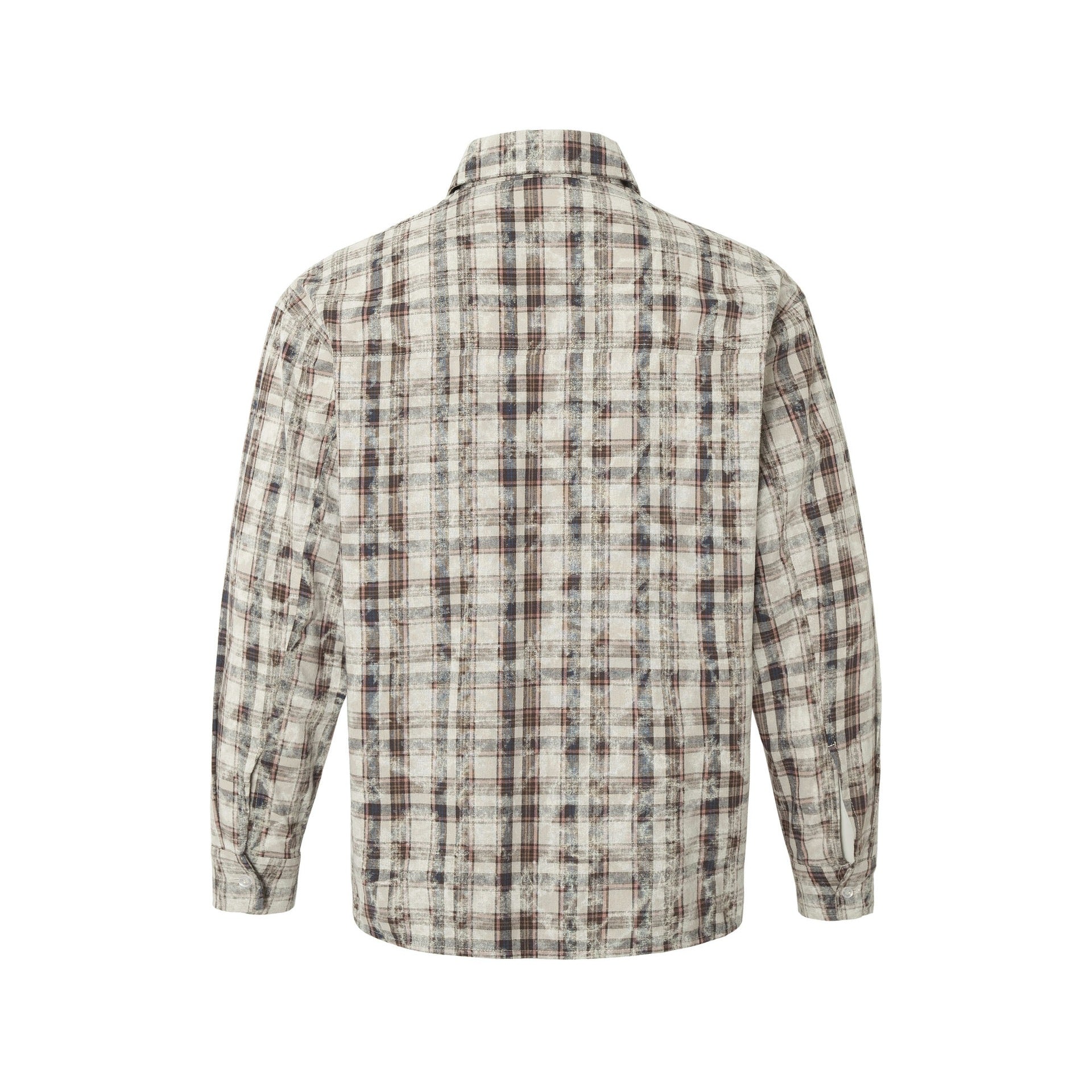 Retro Tie-dyed Distressed Plaid Long-sleeved Shirt Loose