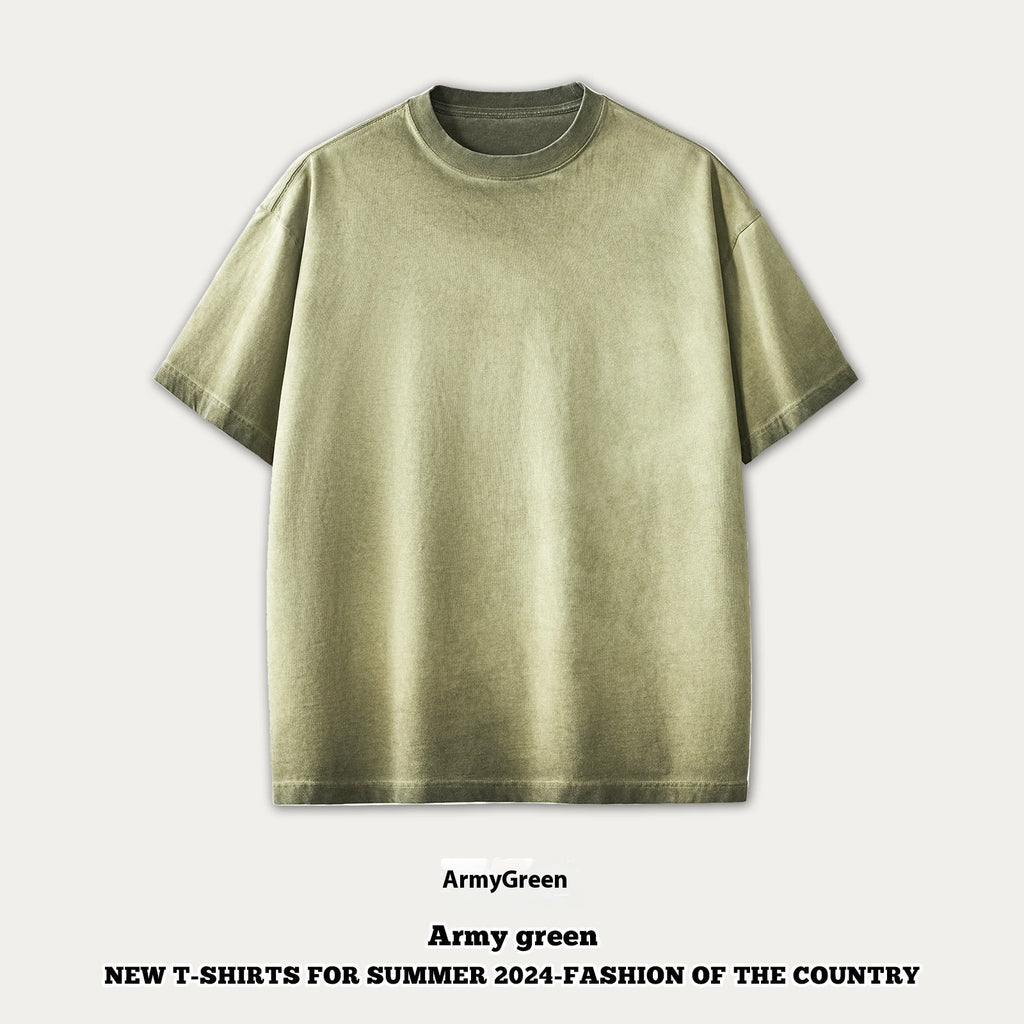 Street Dopamine Pure Cotton Washed Old Short Sleeve - Army Green / S