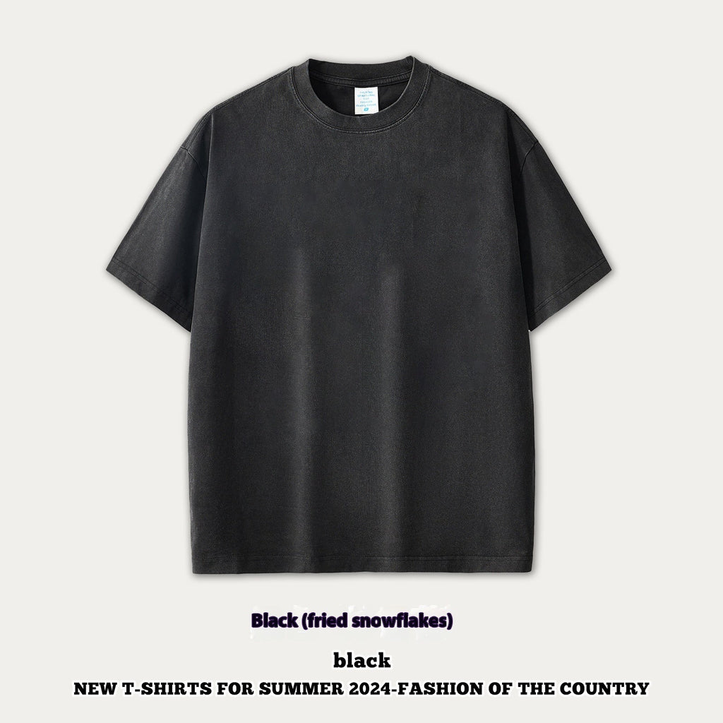 Street Dopamine Pure Cotton Washed Old Short Sleeve - Black / S