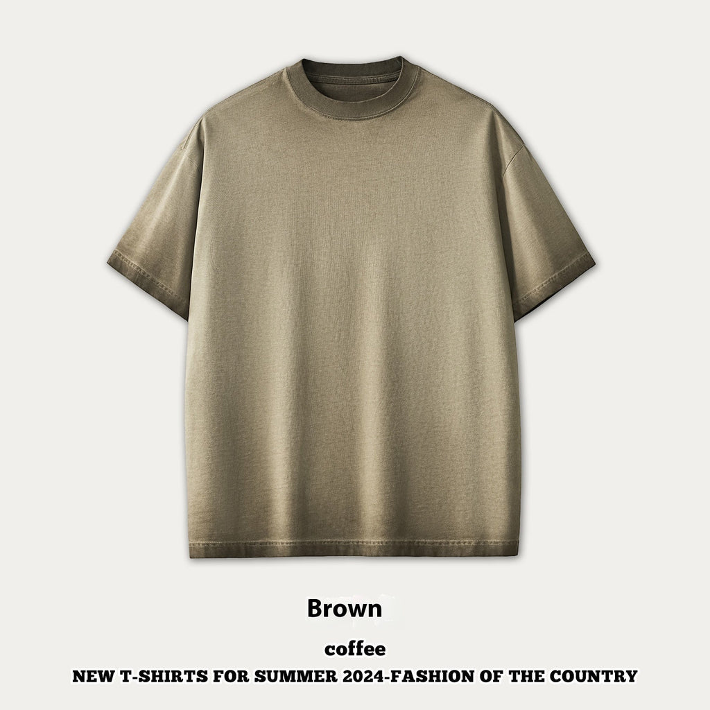 Street Dopamine Pure Cotton Washed Old Short Sleeve - Brown / S