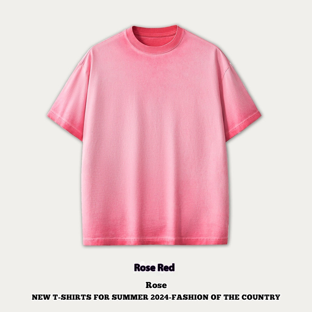 Street Dopamine Pure Cotton Washed Old Short Sleeve - Rose Red / S