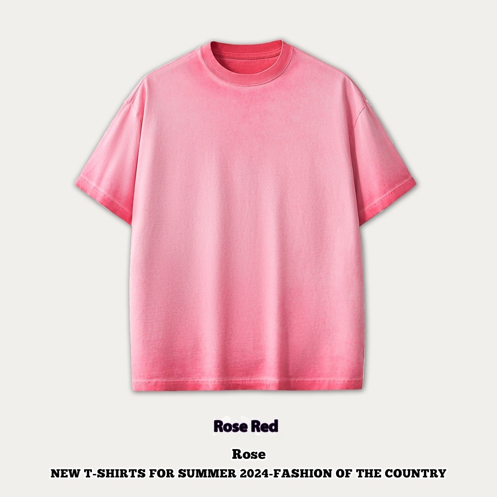 Street Dopamine Pure Cotton Washed Old Short Sleeve - Rose Red / S