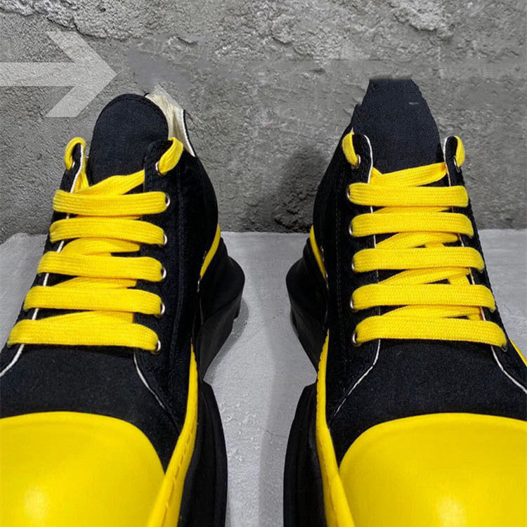 Black and yellow high-top sneakers from Double Bottom Satin Canvas luxury fashion for all