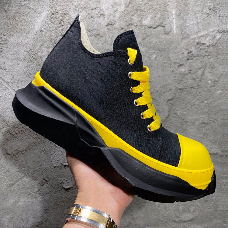 Black and yellow platform sneaker from Double Bottom Satin Canvas luxury fashion for all