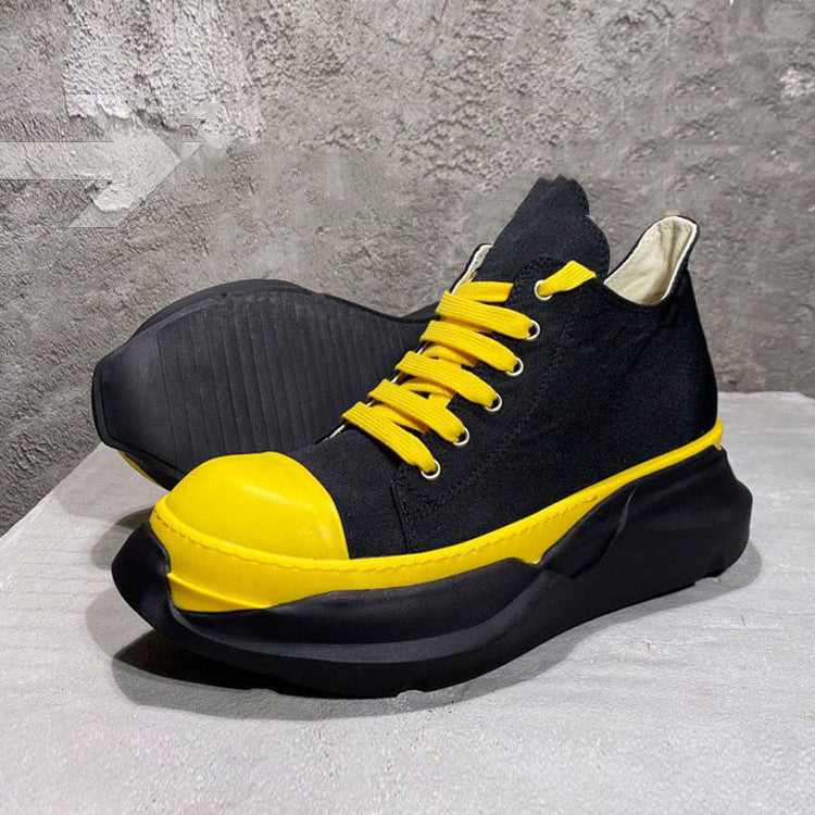 Black and yellow platform sneakers from Double Bottom Satin Canvas luxury fashion for all