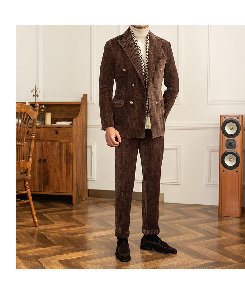 Double Breasted Suit Light Luxury Autumn And Winter - Brown / Suit L Pants 30