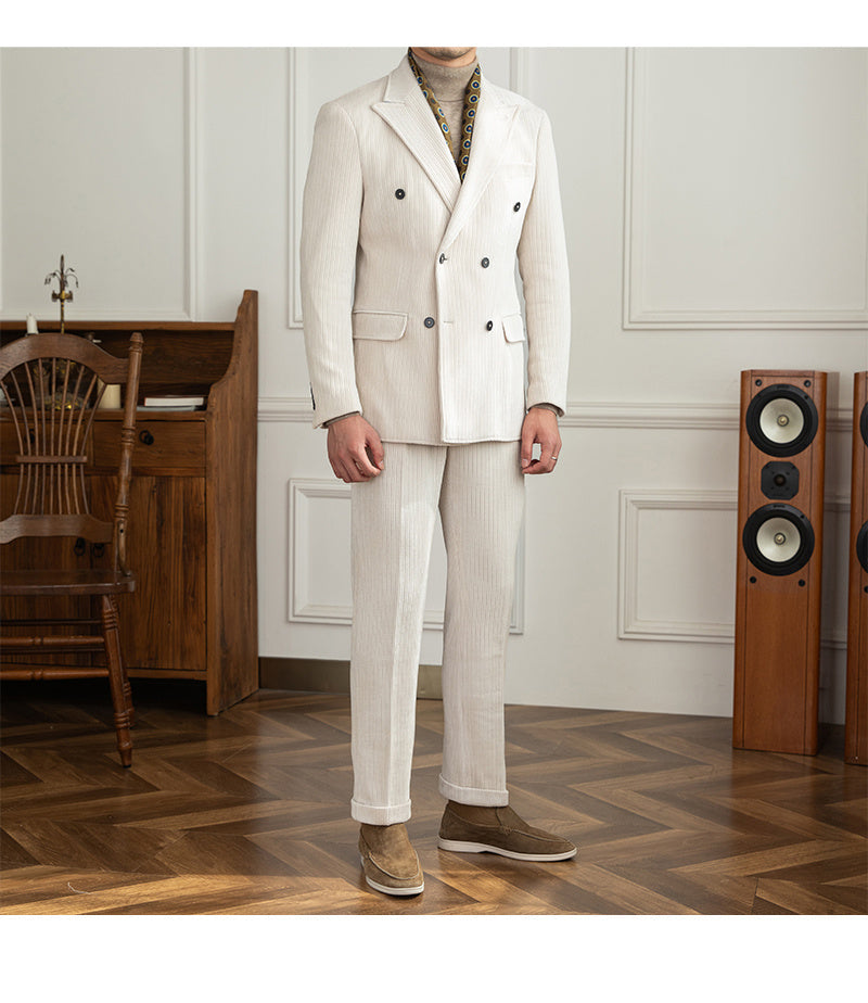 Double Breasted Suit Light Luxury Autumn And Winter - Off White / Suit L Pants 30