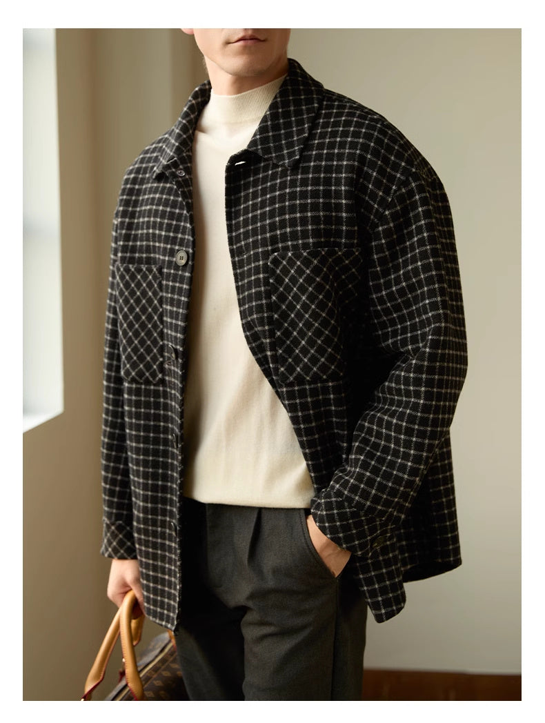 Double-sided Woolen Houndstooth Design Coat Men’s Casual