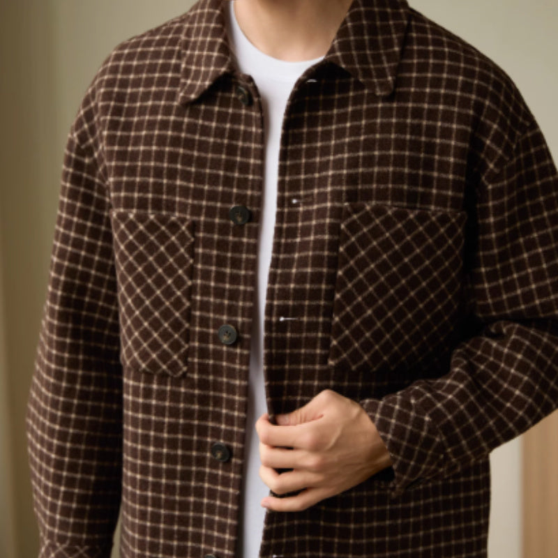 Double-sided Woolen Houndstooth Design Coat Men’s Casual