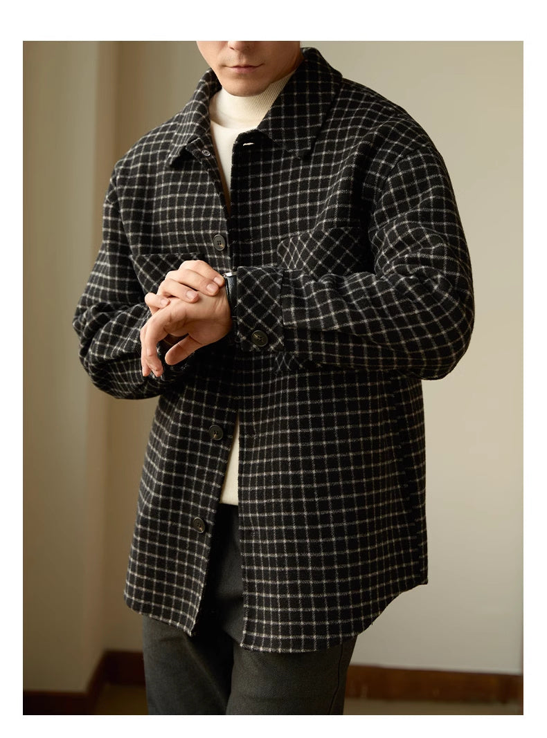 Double-sided Woolen Houndstooth Design Coat Men’s Casual