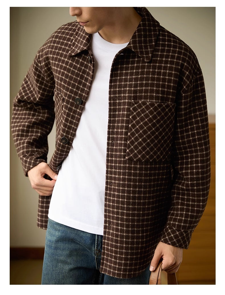 Double-sided Woolen Houndstooth Design Coat Men’s Casual