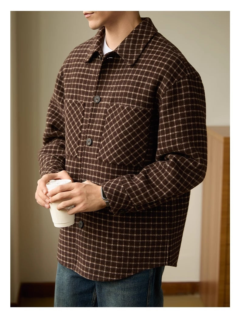 Double-sided Woolen Houndstooth Design Coat Men’s Casual