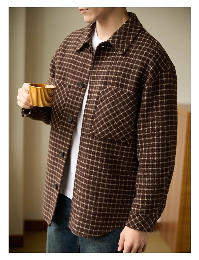 Double-sided Woolen Houndstooth Design Coat Men’s Casual