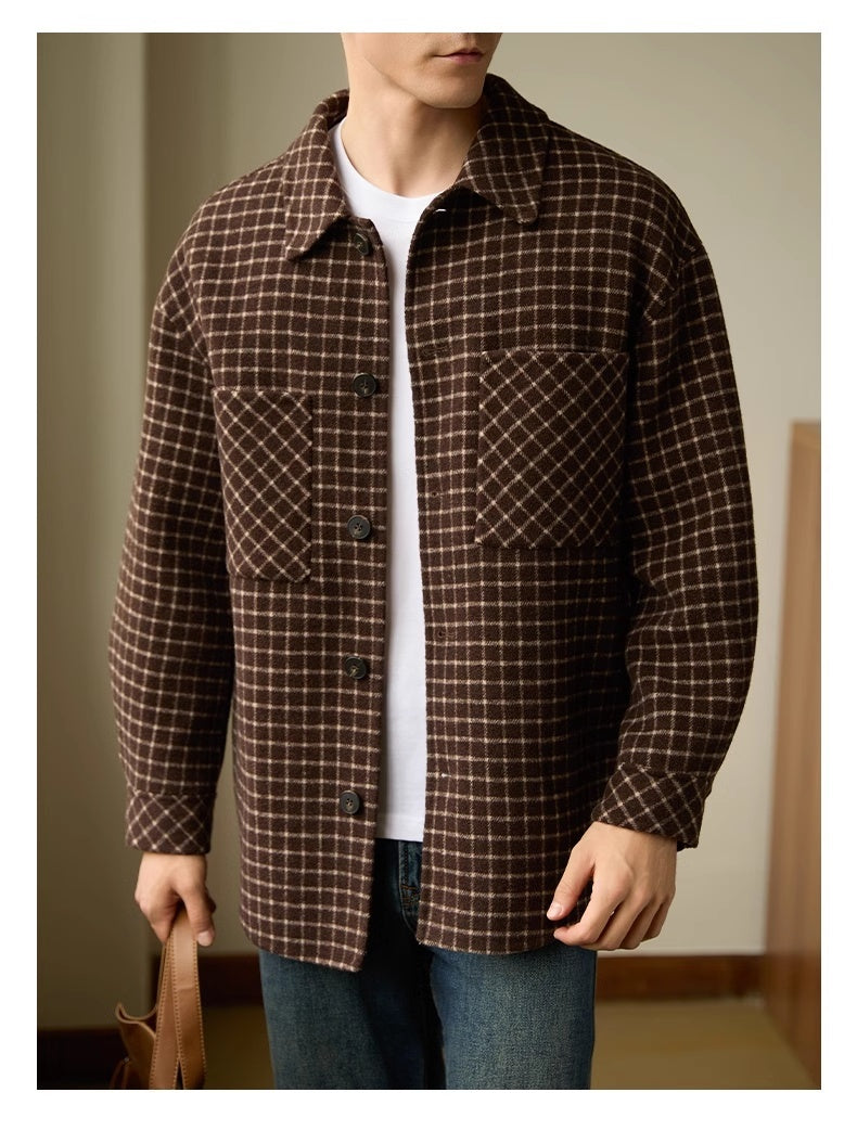 Double-sided Woolen Houndstooth Design Coat Men’s Casual - COFFEE / 2XL