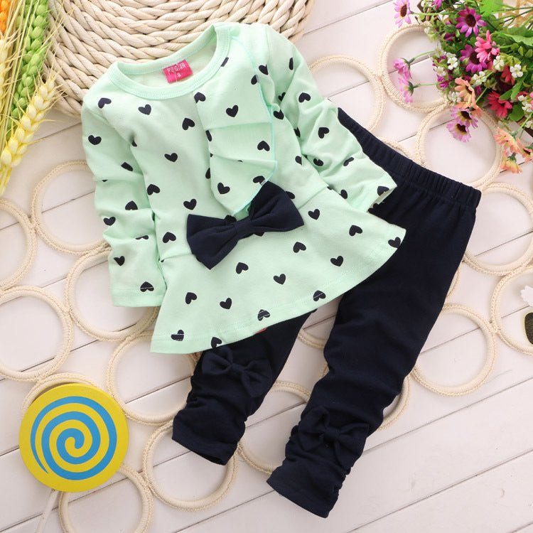 Love bow girl set - Light green / 120cm