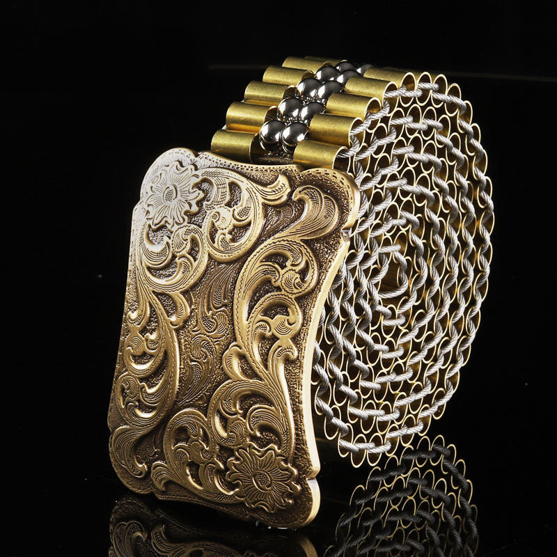 Men’s Stainless Steel Self-defense Belt With Smooth Buckle - Arabesque flower / 100cm