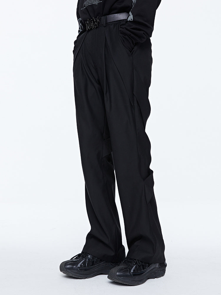 Draped Casual High Street Straight-leg Micro-flare Trousers - Black / XS