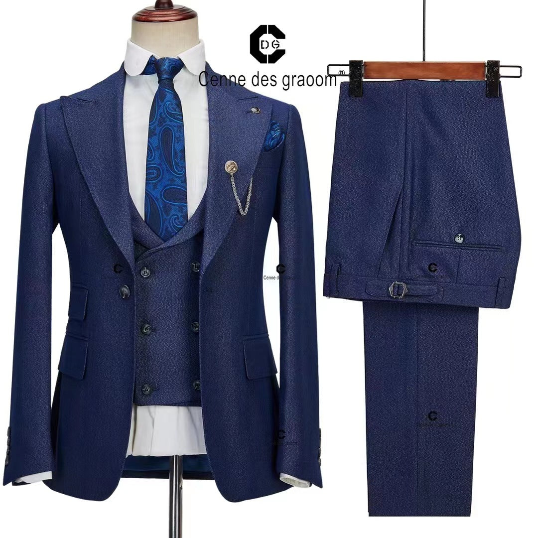 Dress Suit Men’s Best Man Wedding Esmoquin - Navy Blue / XS