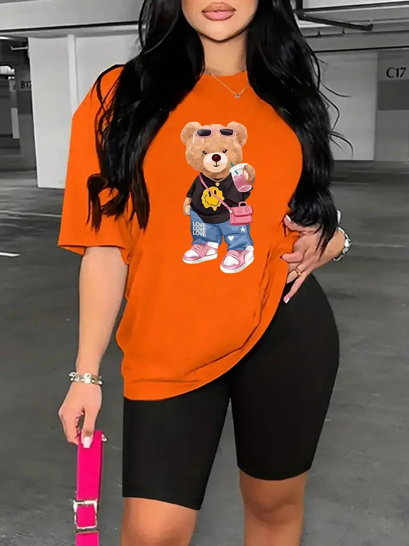 Printed Drop Shoulder T-Shirt Graphic Tees Women Tops - 4