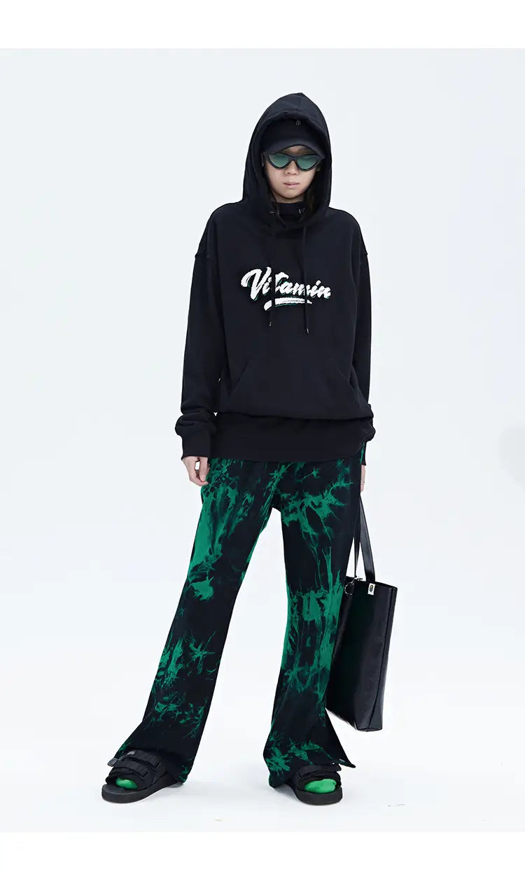 Black And Green Tie Dye Zipper Breasted Pants For Men