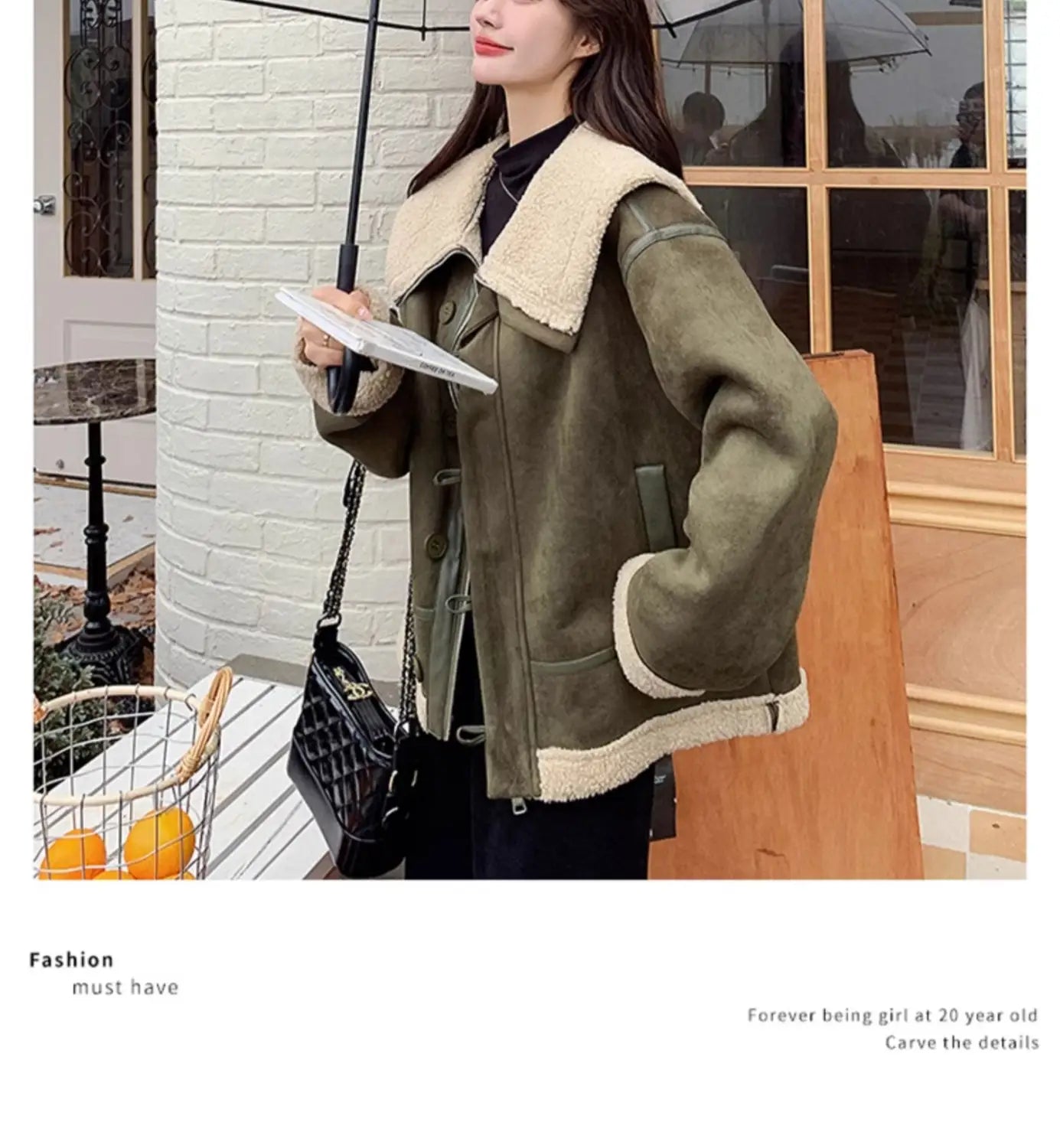 Women’s Korean-style Retro Green Suede Lambswool Coat