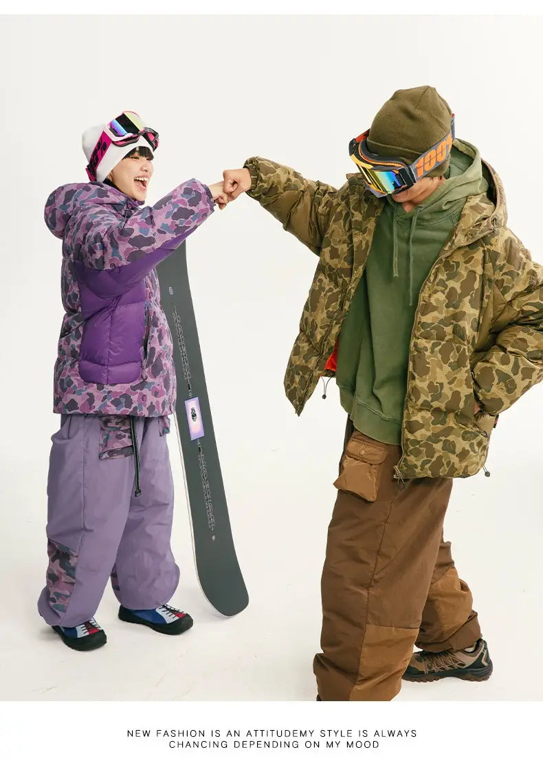 Winter Camouflage White Duck Down Three-proof Warm Coat For Women
