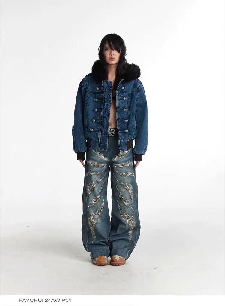 Original Digital 3D Full Printed Leopard Print Loose Jeans