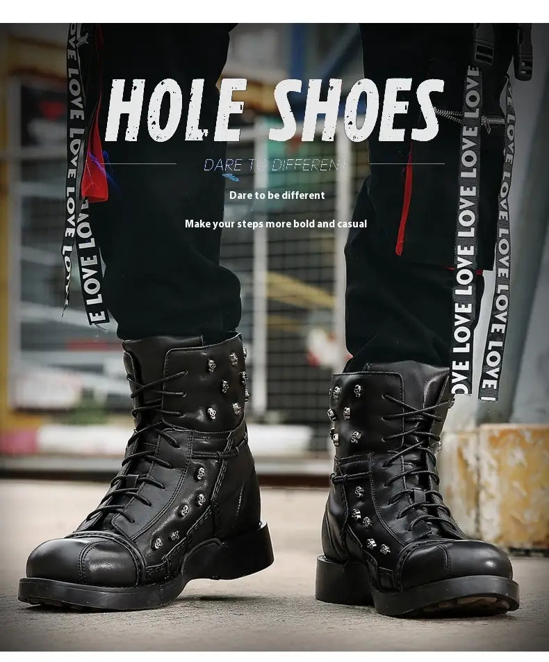 Men’s Warm Work Clothing Motorcycle Waterproof High-top Steampunk Leather Boots
