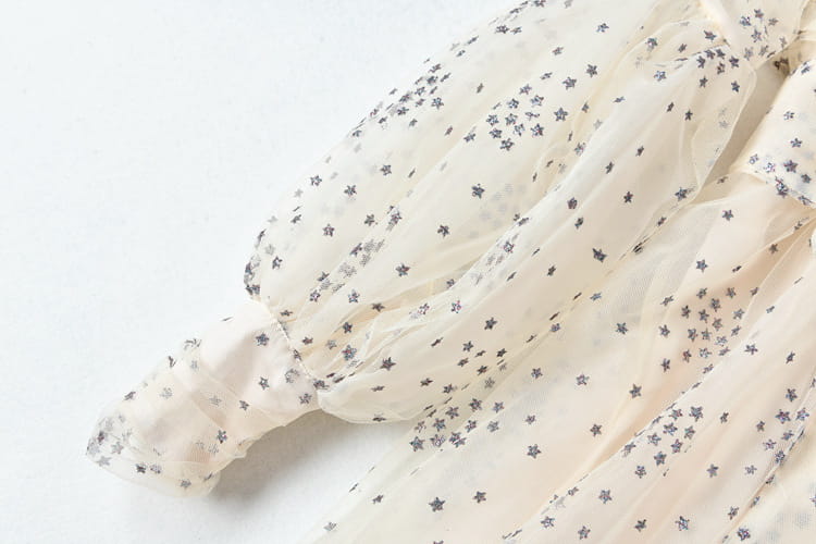 Women’s Mesh Star Shiny Silk Print Waist Wrapping Slim Dress