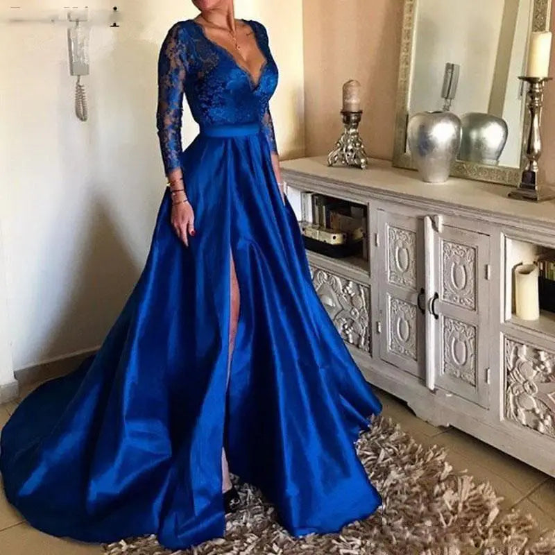 Enchanting Blue Lace Evening Dress Wedding Dress Luxury Clothing