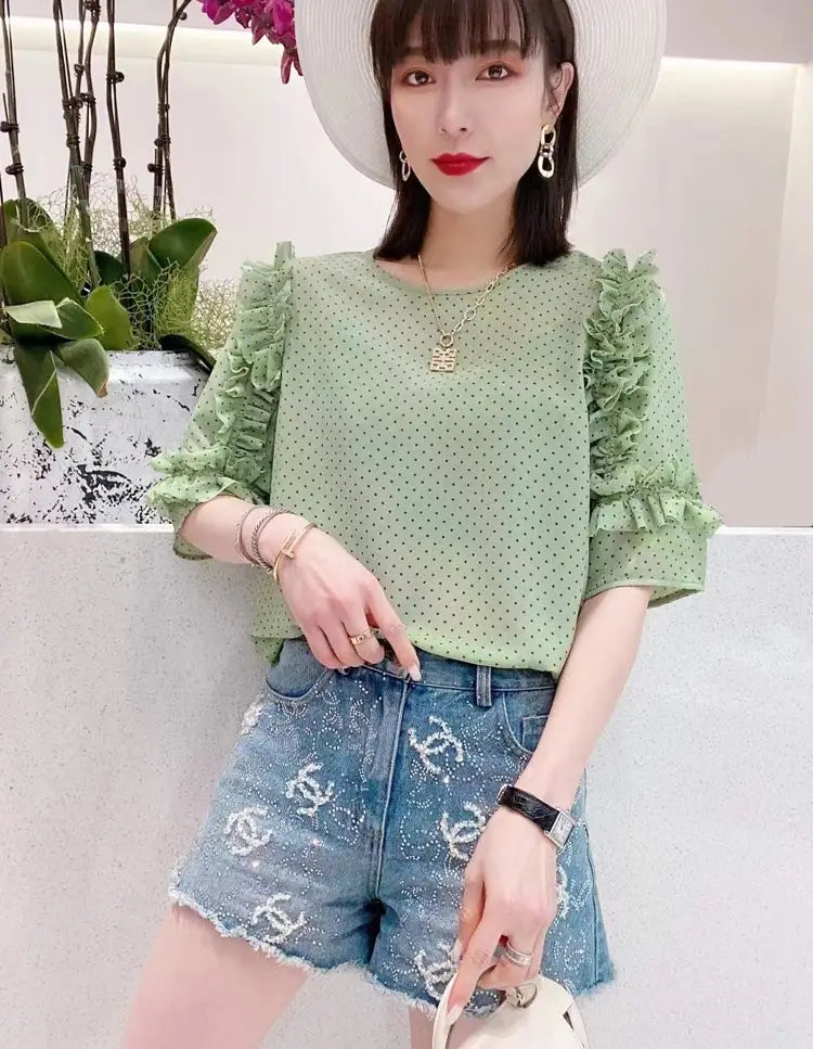 Summer New Pleated Loose Floral Blouse Top