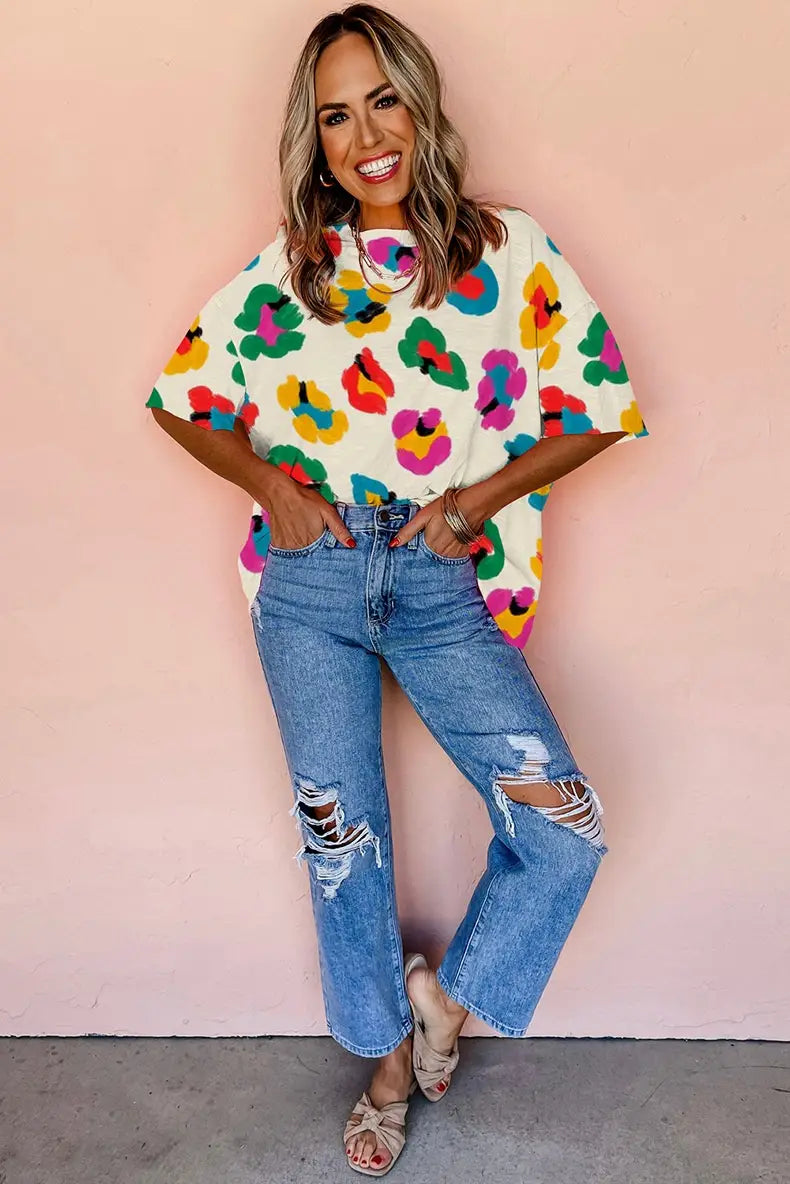 Fashion Colorblock Half Sleeve Pullover Top