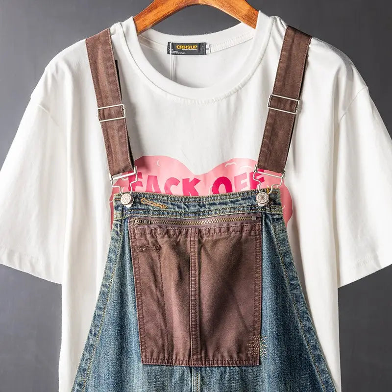 Men’s And Women’s Contrast Color Overalls Suspender Pants
