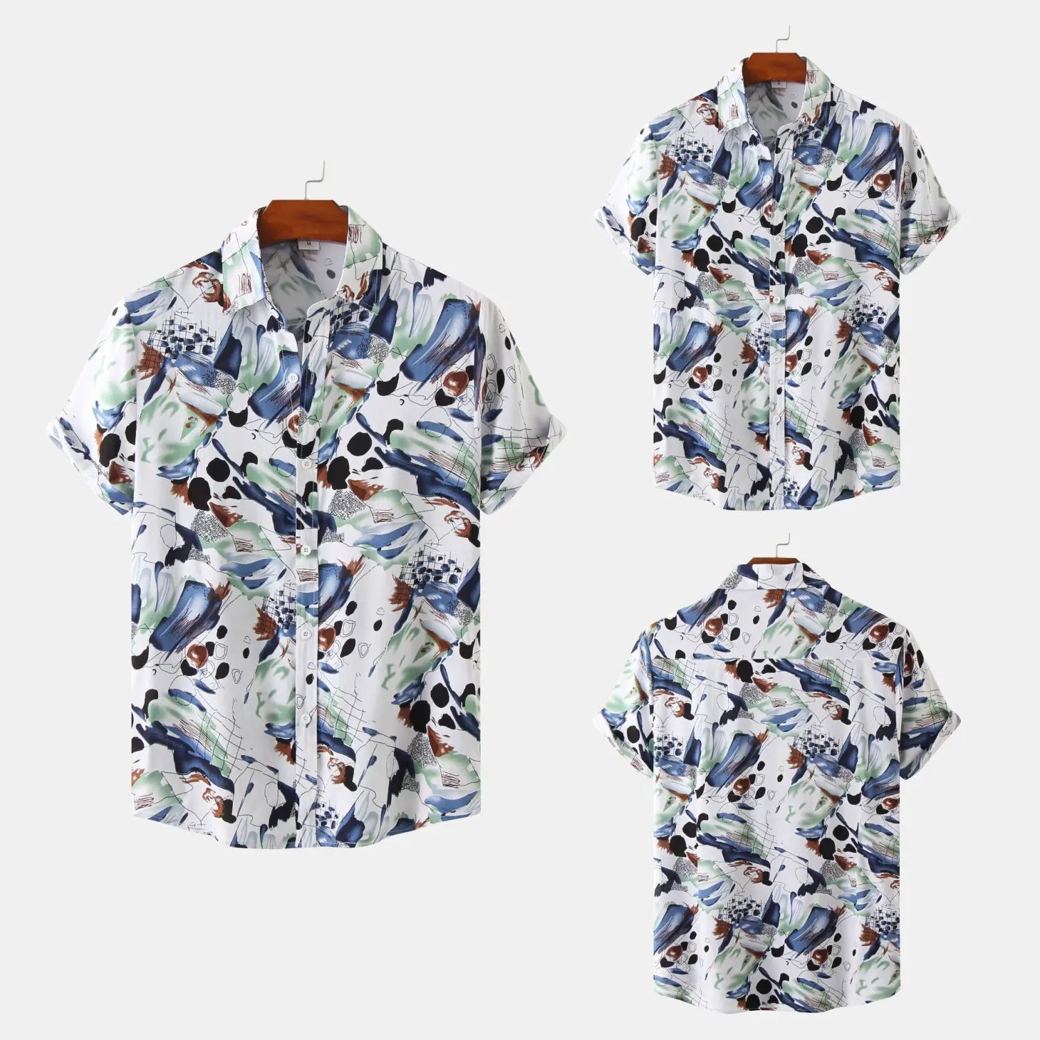 Men’s Lapel Short Sleeve Floral Shirt