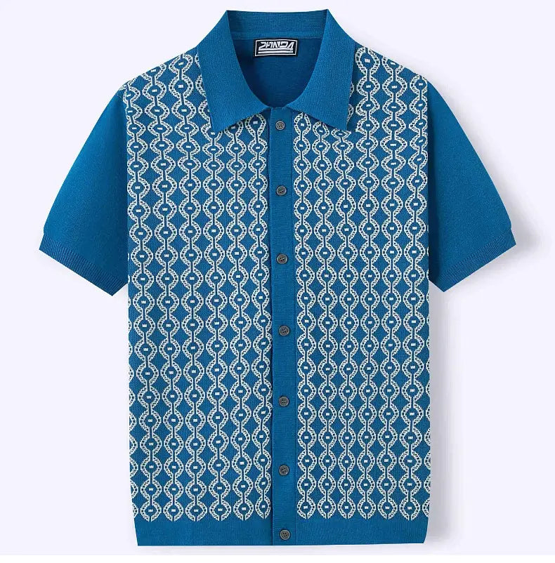 Summer Tencel Short-sleeved Sweater Lapel Jacquard Cardigan For Men