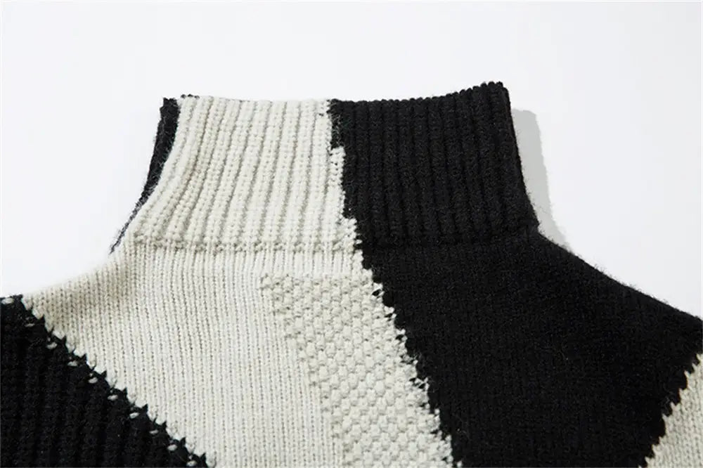 Patchwork Contrast Color Irregular Turtleneck Sweater