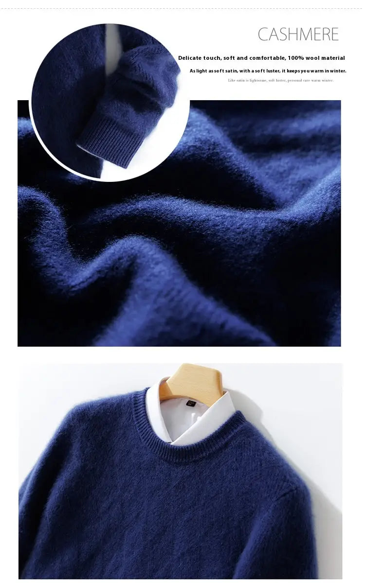 Pure Wool Sweater Men’s Loose Round Neck Sweater Casual Thickening Knitted Bottoming Shirt