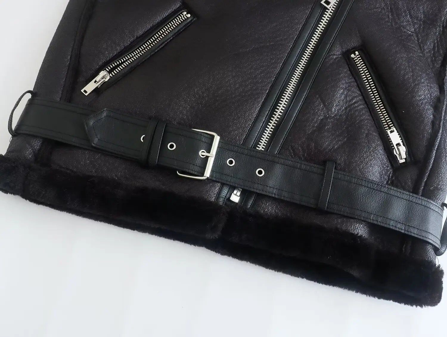 Women’s Fashion Fur Integrated Leather Coat Top