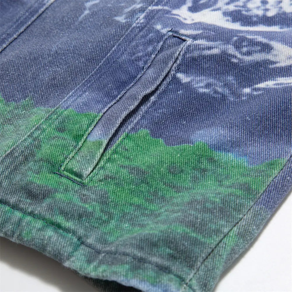 Men’s Loose Casual Full Print Landscape Snow Mountain Pattern Jacket